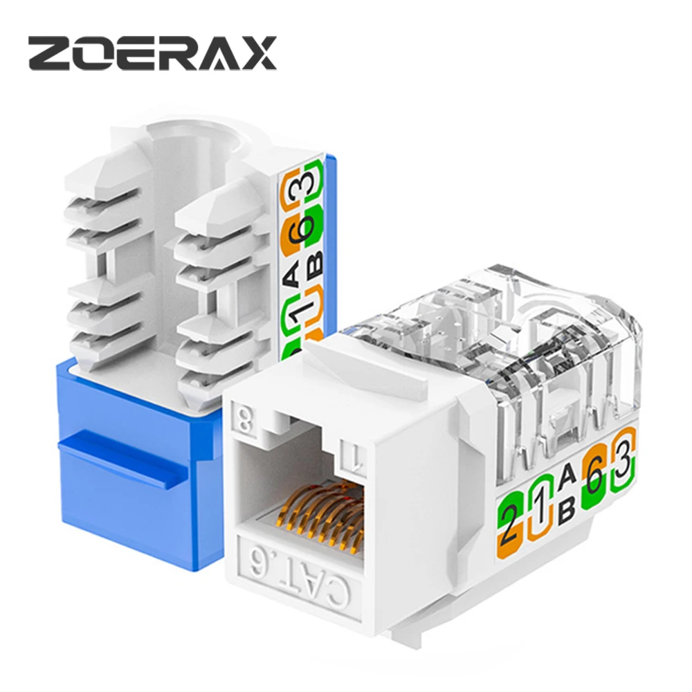 ZoeRax RJ45 Cat6 Keystone Jacks Slim Profile 90-Degree Ethernet Punch Down Keystone Jack Adapter 10 Gbps Modular Ethernet Jacks