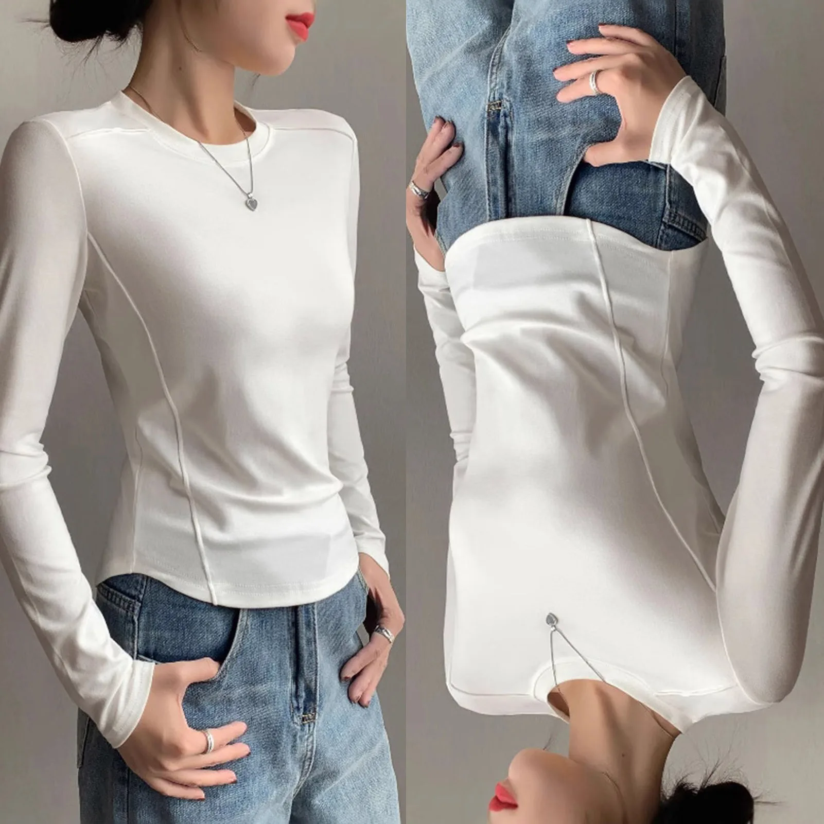 

Women Casual Long Sleeve T-Shirts Spring Autumn Solid Slim Fit Pullovers Tees Shirts Female Streetwear Base Tees Tops Casual