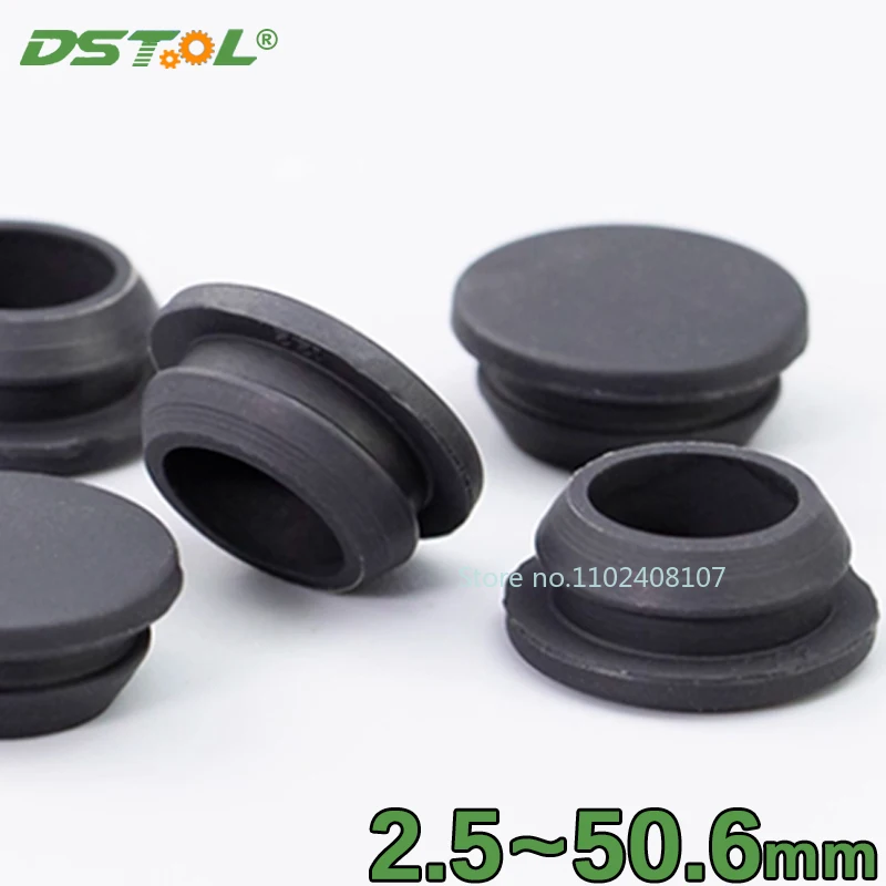 2.5-50.6mm Black Snap-on Silicone Rubber Hole Plug T Type Blanking End Cap Conical Tube Inserts Seal Stopper