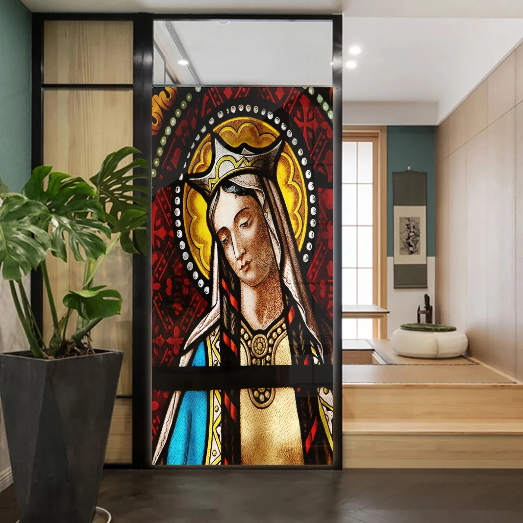 Church Stained Glass Decals Window Film Privacy Heat Insulation and Anti UV Blocking Static Cling Window Sticker for Home J27