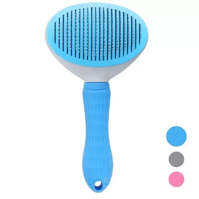 Self‑Cleaning Pet Slicker Brush One‑Click Remove Cat Dog Loose Fur Round‑Tip Protective Pins Universal for Long Short‑Haired Pet