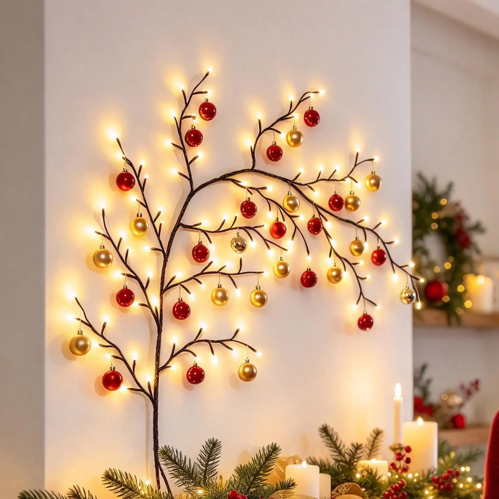 Branch Lights For Wall 2.3-meter Plug-in Garland Christmas Decor 144-LED Warm Glow Vine Lights Room Decoration For Wedding