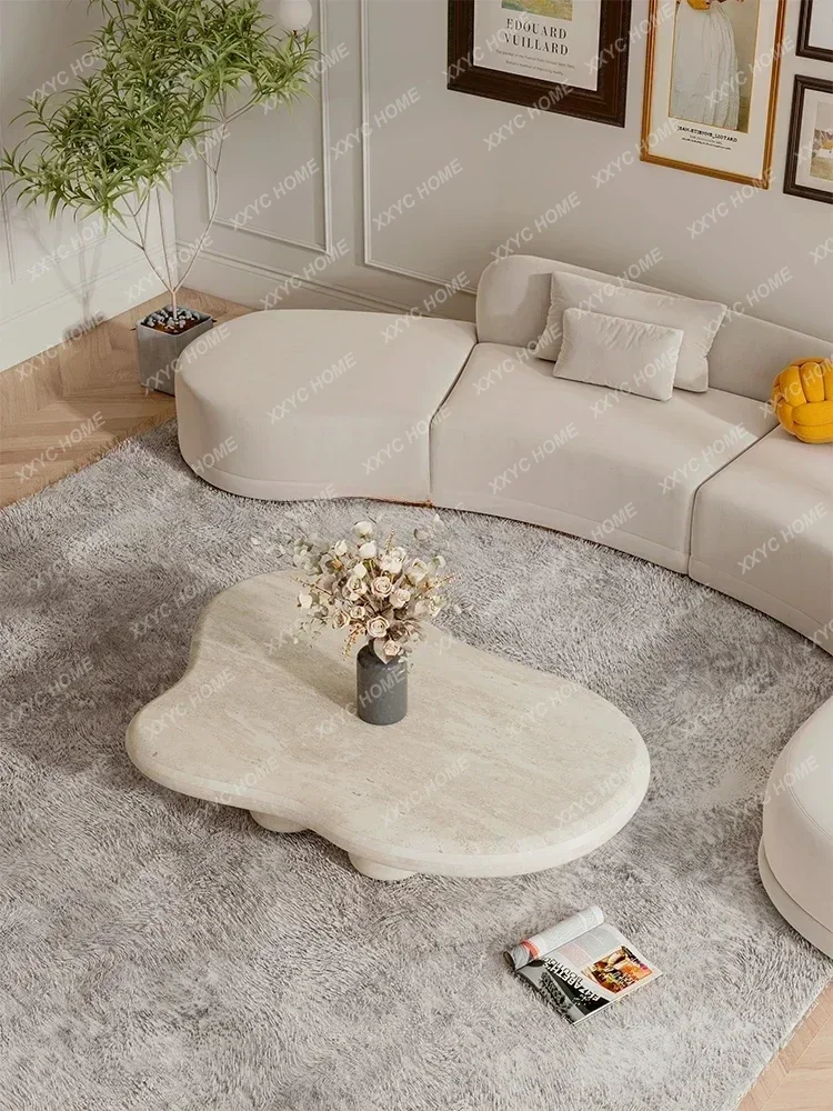 س الرخام الترافرتين الأبيض الطبيعي الشمال شقة صغيرة على شكل خاص الجدول كريم Fengyunduo طاولة الشاي