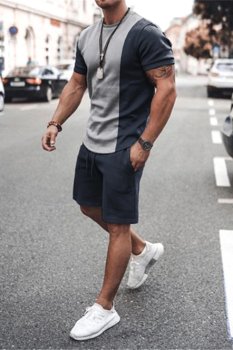 Sommer Männer setzt Shorts Outfits männliche Kleidung Straße T-Shirt zweiteiligen 3D-Druck lässig O-Ausschnitt Trainings anzug übergroße Strand Sport bekleidung – Detail 10
