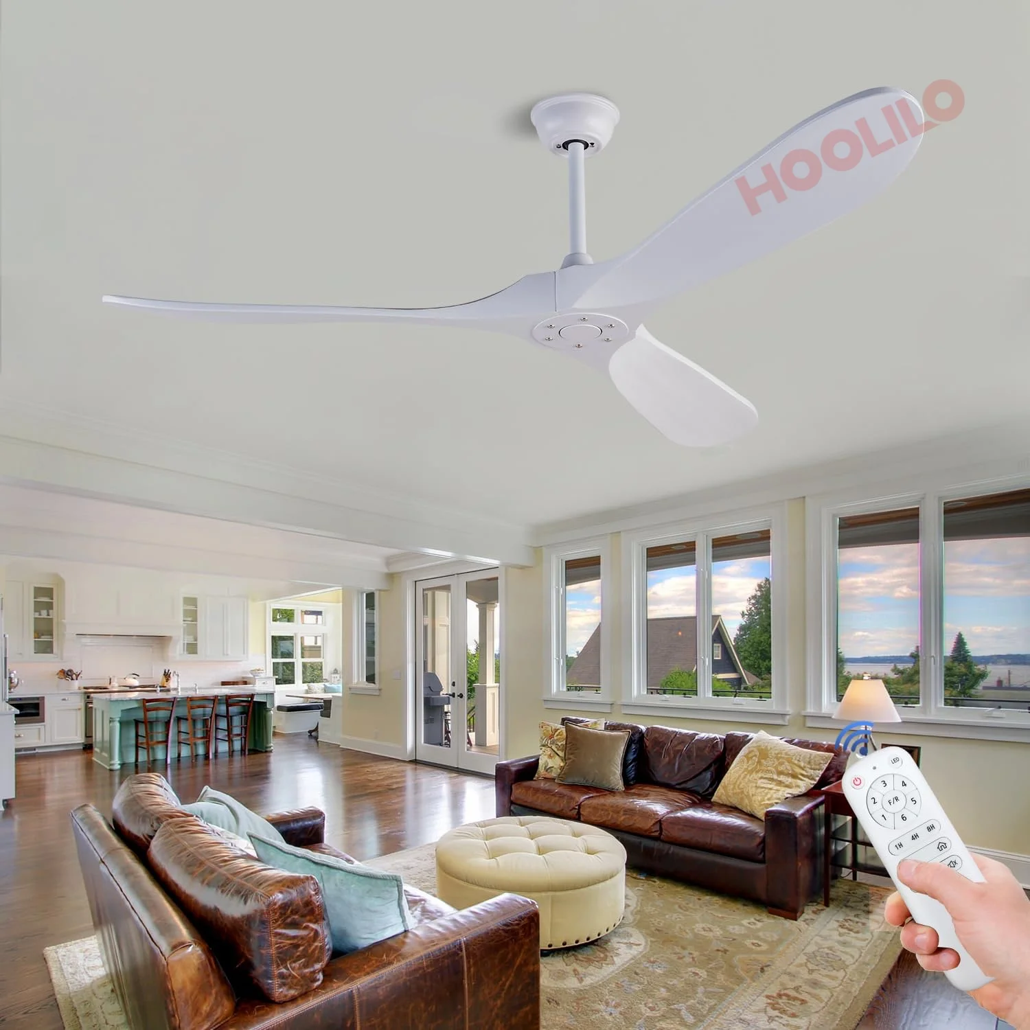 88inch Wood Ceiling Fan with Lights and Remote Control DC Motor 6 Speeds Ventiladores De Techo Con Luces Led