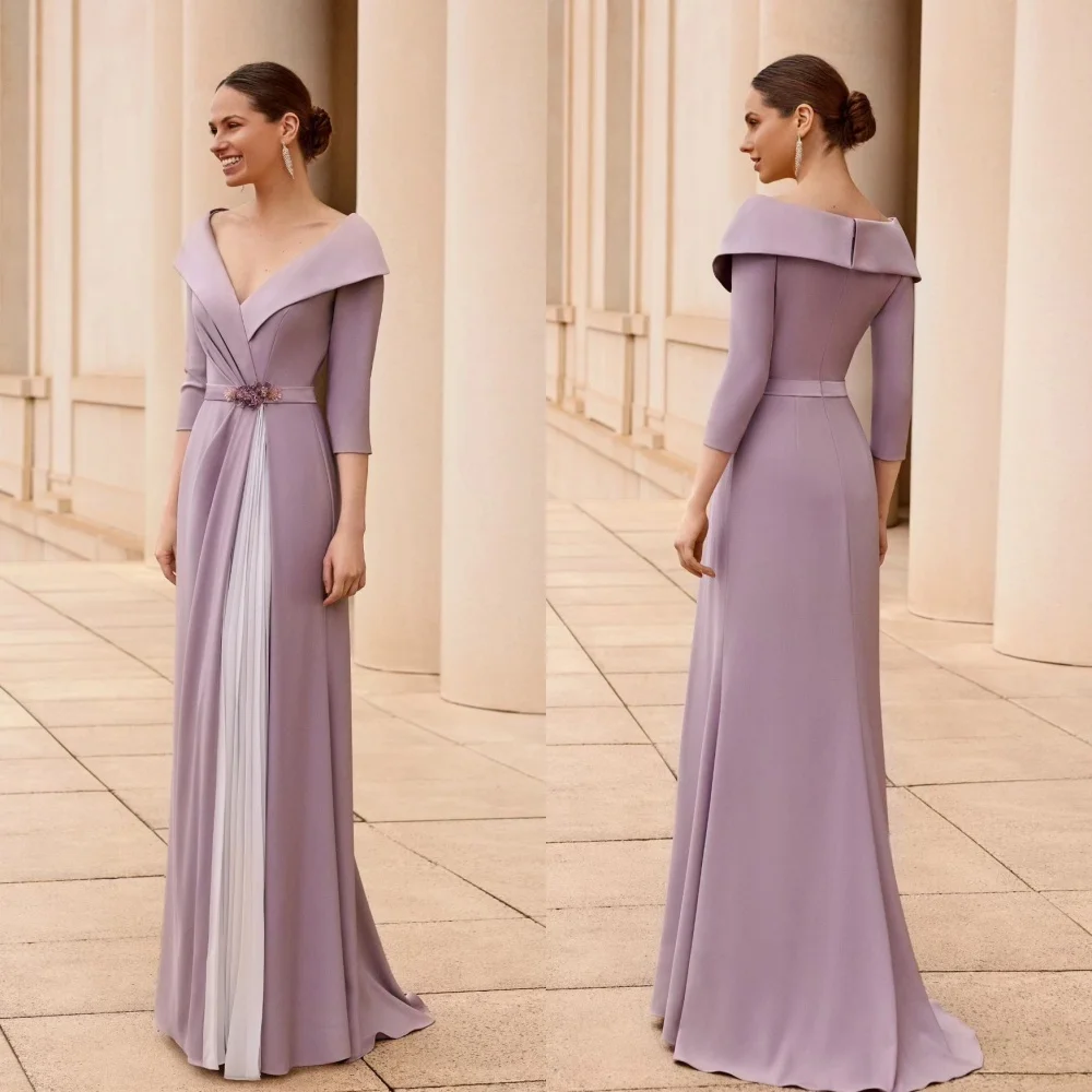 Jersey Sequined Flower Beading Ruched Engagement A-line V-neck Bespoke Occasion Gown Long Dresses