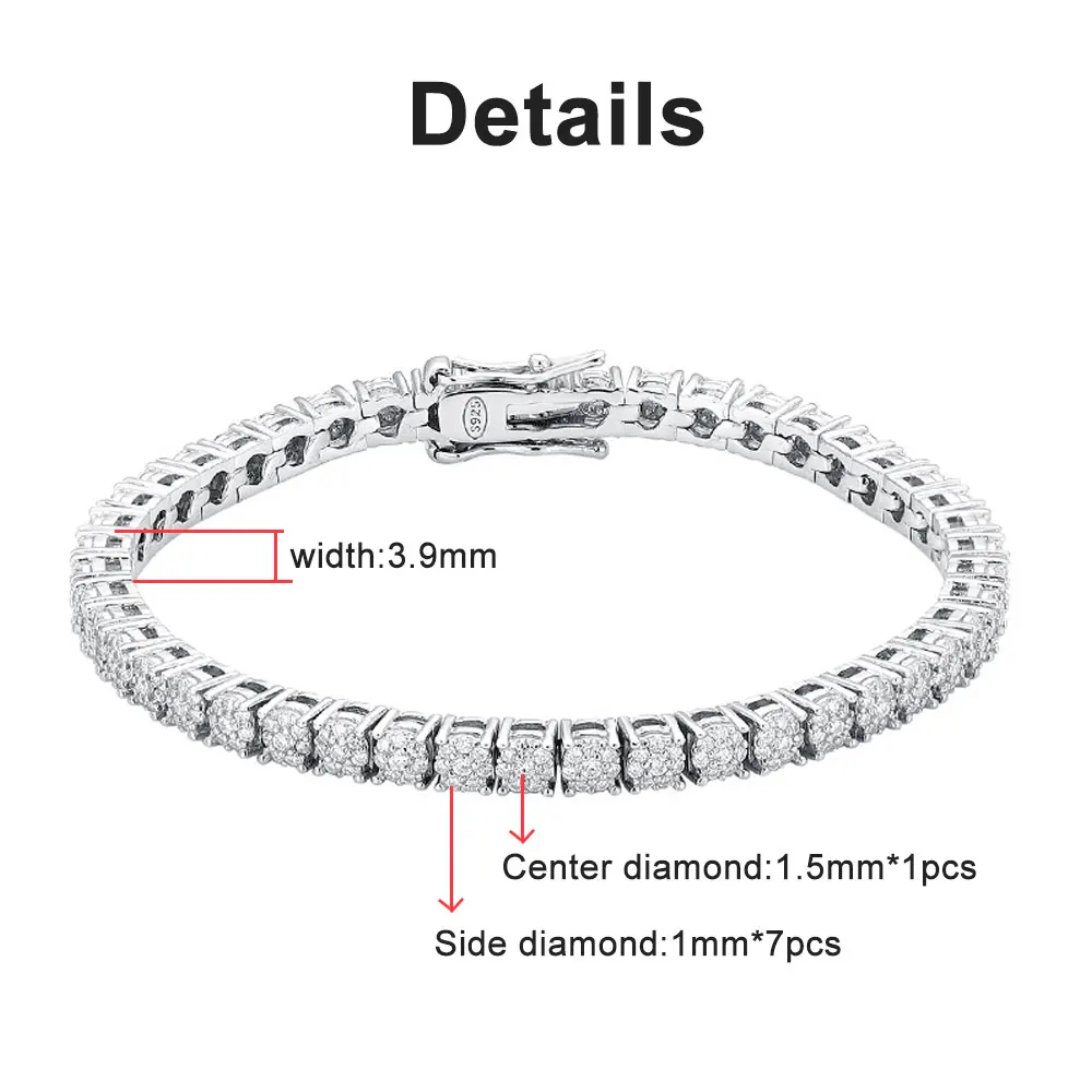 Imagem -06 - Knobspin-full Moissanite Pulseira de Tênis para Homens e Mulheres S925 Banhado a Prata 18k Ouro Branco Gra Certificados Pulseiras de Casamento