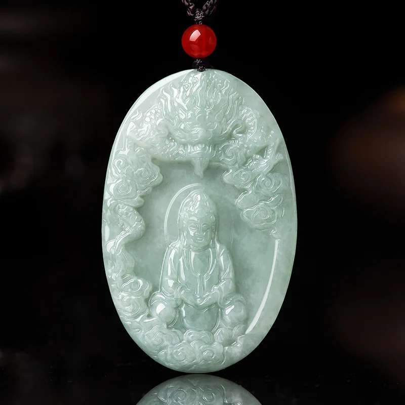 Natural Burmese A-grade Jade Dragon Guardian Guanyin Ice Jadeite Pendant For Men's Charms Necklace For Women's Jewelry Drop ship