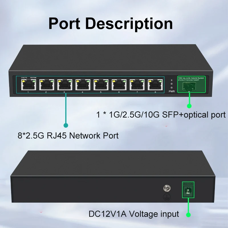 OMAY 8/9 RJ45 Ports 2.5Gb Ethernet Switch 2.5GBASE-T Network Switch 10Gigabit Uplink Plug and Play Hub Internet Splitter Fanless