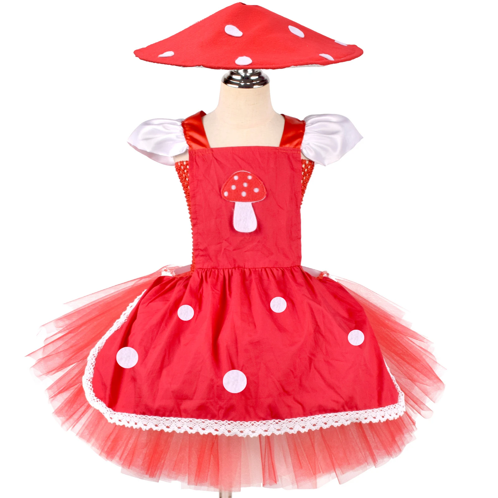 

Kids Girls Mushroom Dress Cartoon Princess Fancy Fluffy Dress Toddler Birthday Party Tutu Dress Festival Mushroom Hat Set