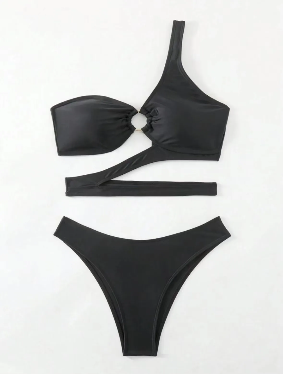 sexy metal ring bandage one shoulder bikinis sets two pieces swimsuit bathing suit beach outfits swimwear biquini tankini