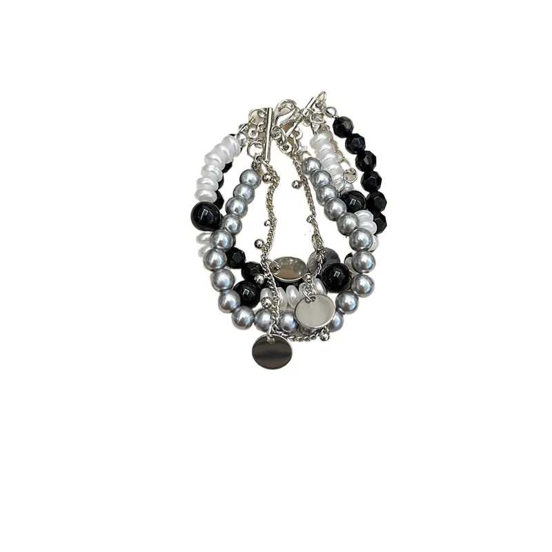 

European and American pearl black crystal bracelet punk style personalized dark babes length adjustable bracelet