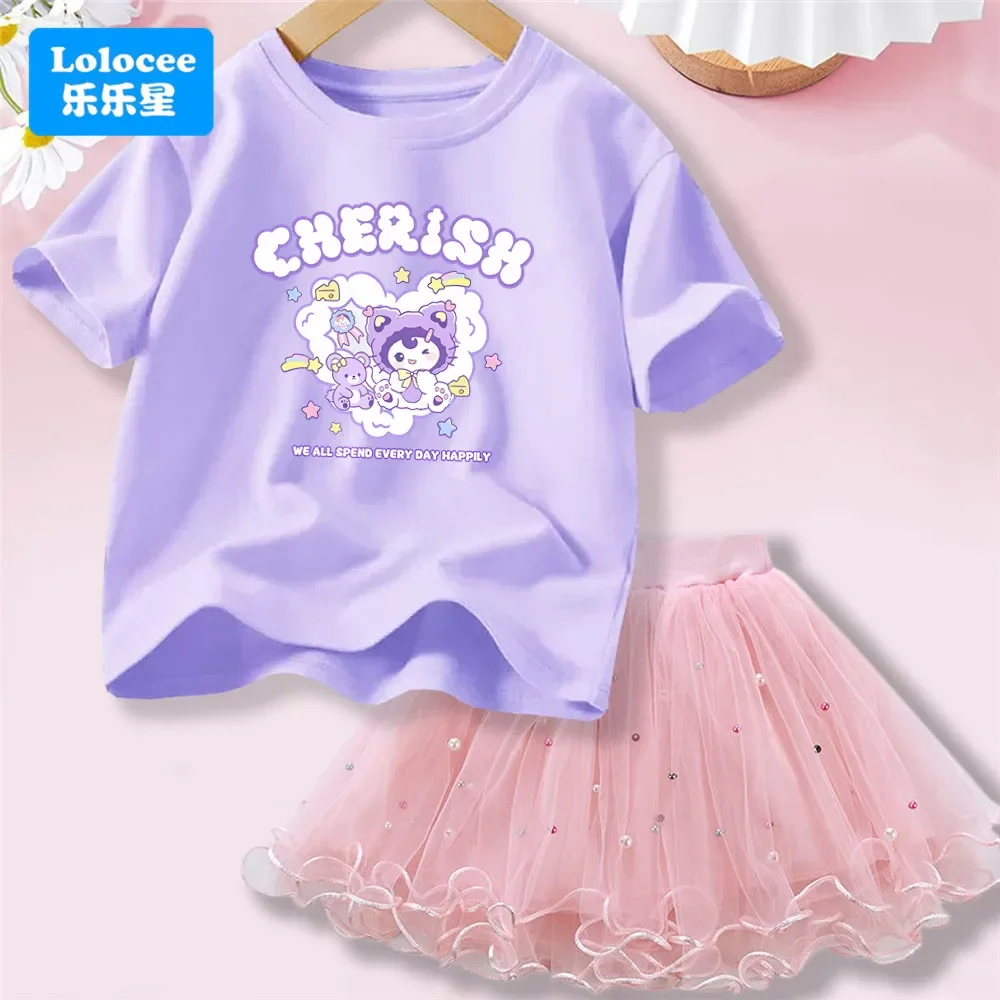 

Summer Girl Party Clothes Set Kids Baby Cartoon Clothing Suits Girls Cute Cat T-shirt Tops tutu Skirts Outfits