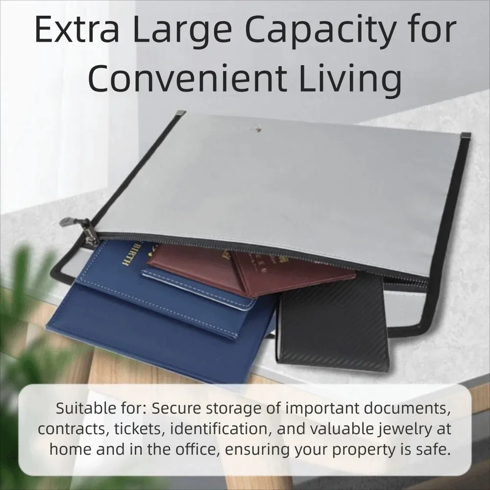 Waterproof Fireproof Document Bag Zipper Closure Top Handle Cash Safe Storage Pouch with Sticky Strip Heat-resistant Storage Bag