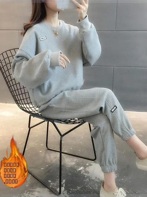 

Faionable Casual Sportswear Set Women's Thiened Fce Long Sve Sweatirt And Pants Two-Piece Set for Autumn Winter