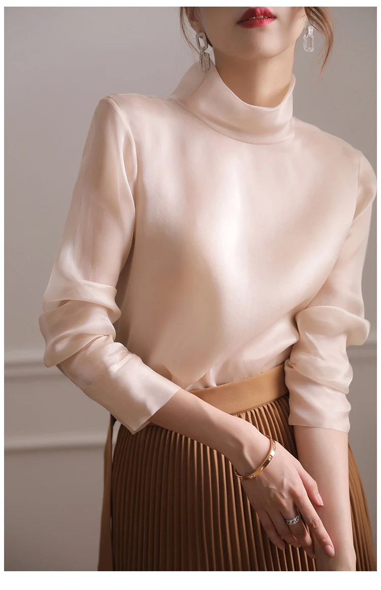 

Ele Pink Ogees Long Sve irt Women's High Collar Spring Summer Faion Sensation Age Reduction Unique Sle Top