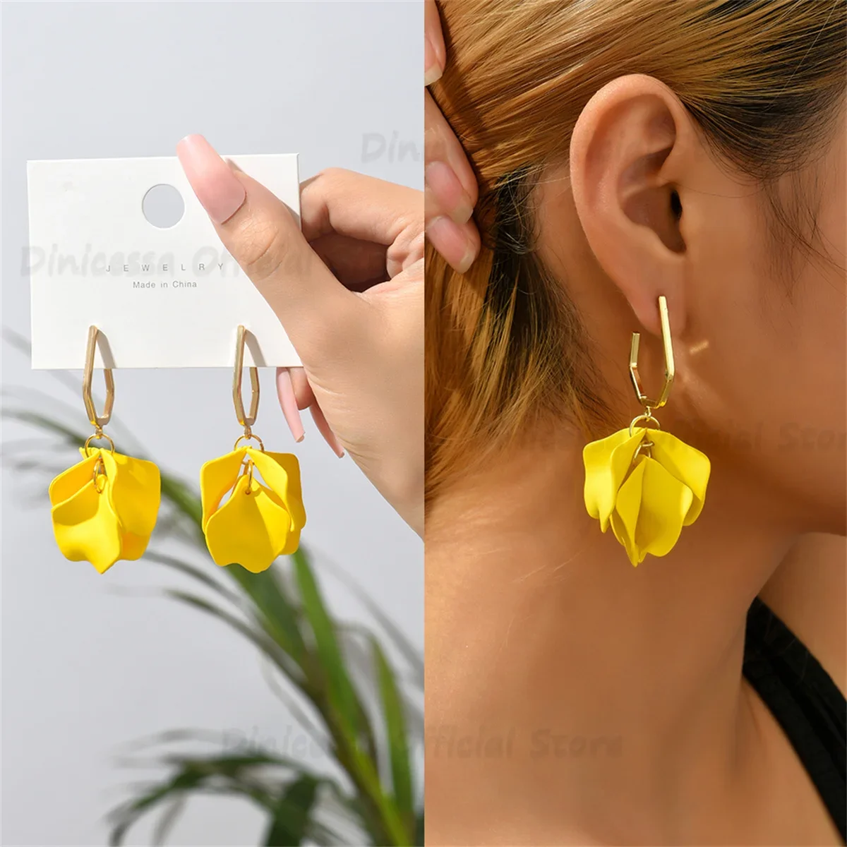 Korean Fashion Acrylic Rose Petals Flower Dangle Earrings for Women Luxury Trendy Design Wedding Party Jewelry Accessory