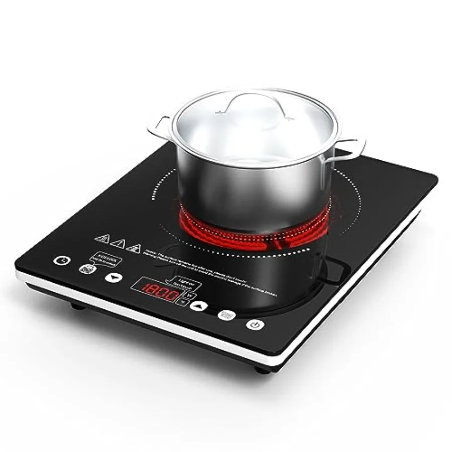 

1800W 110V Single Burner Stove with Overheat Protection and Adjustable Power Levels - Portable Ceramic Stove for Kitchen Travel