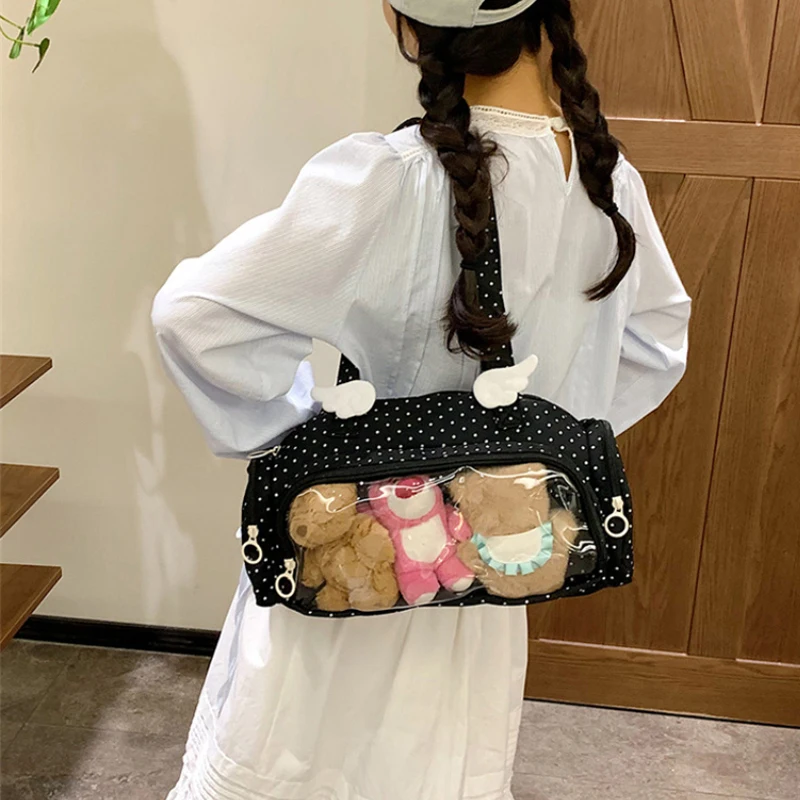Angel Wings Ita-Tasche mit transparentem Sichtfenster, Damen-Umhängetasche im japanischen Stil, vielseitige Polka-Dot-Handtasche für den täglichen Pendelverkehr – Detail 10