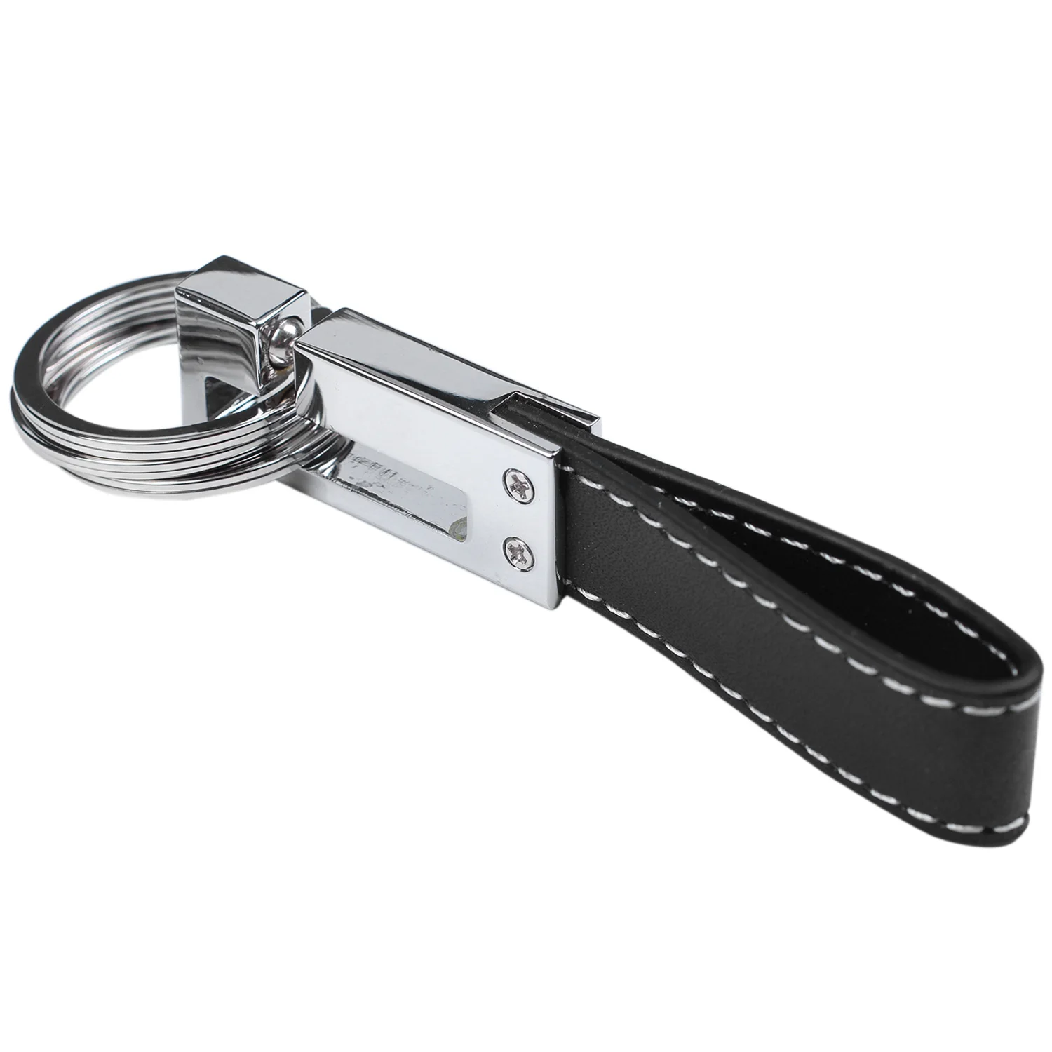 Genuine Leather Belt 3 Loop Strap Quick Release keyring Keychain Key Fob ring Black + Silver