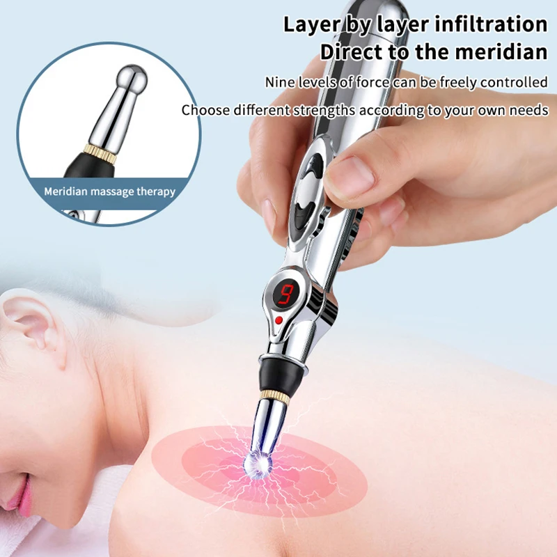 Electric Massage Pen Adjustable For Body Back Hand Massage Press And Relax Muscles, Battery Powered Silver