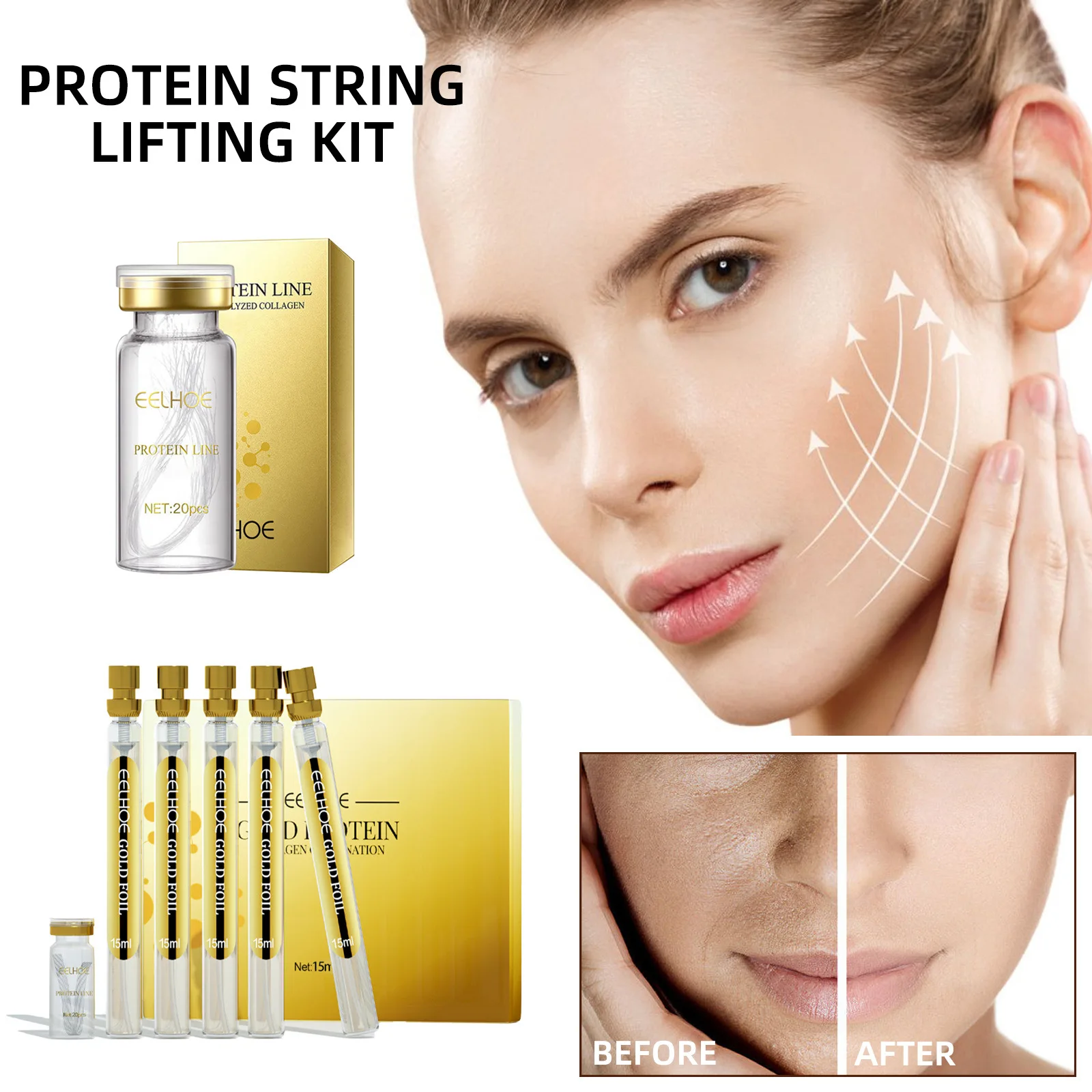 Instant Collagen Thread, Lifting Wrinkle Remover, Proteína Solúvel, Threads Serum Set, Enchimento Facial Absorvível, Anti-Aging Skin Care