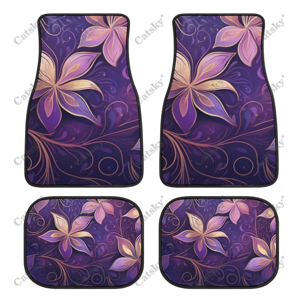 Fantasy Purple Flower Car Auto Floor Mats Carpet, 4PCS Customized Cars Mat All Weather Automotive Vehicle Pad Stylish