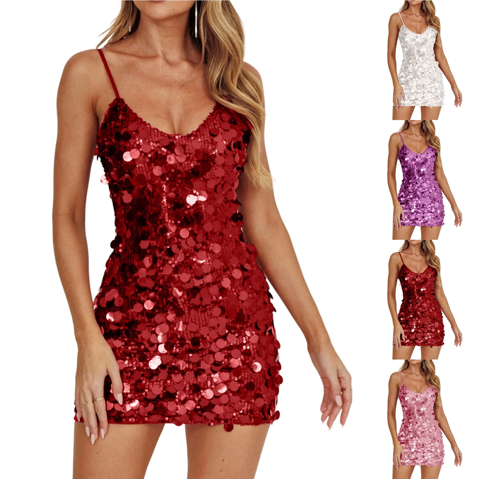 فستان نسائي للحفلات مزين بالترتر - فساتين قصيرة مثيرة بدون ظهر كامي Bodycon فستان كرنفال مطرز بالترتر فستان صيفي مثير #6