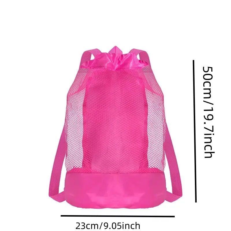Large Capacity Foldable Net Beach Backpack, Double Shoulder Drawstring Beach Storage Bag, Multifunctional Portable Travel Bag