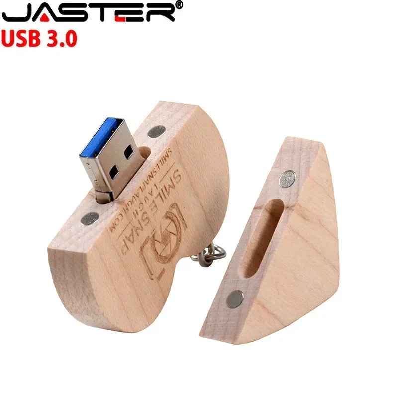 Unidad flash USB 3,0 de alta velocidad de madera en forma de corazón, unidad de bolígrafo con logotipo personalizado gratuito, 128GB, 64GB con