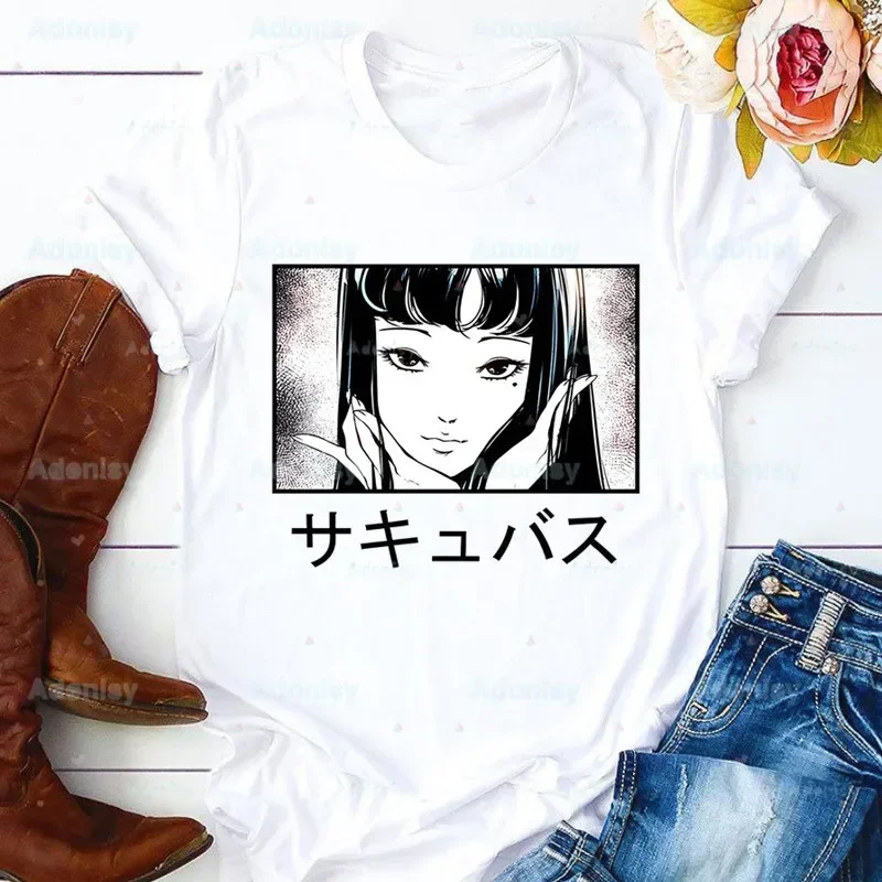 Junji Ito Tomie Horror Anime Summer Tops T Shirt Women Terror Japanese Manga Women T-shirt Graphic Tee Shirt 90s Tee Tshirt