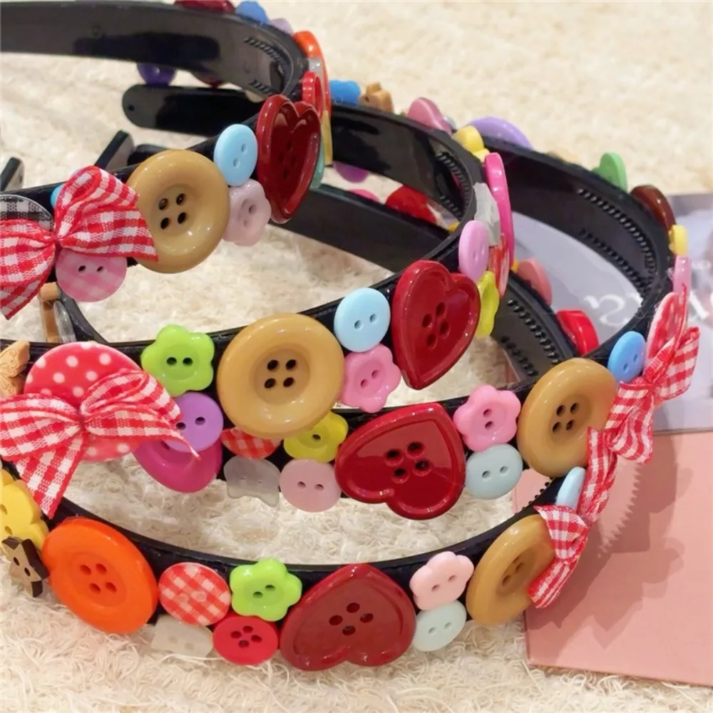 Creative Dopamine Coloured Button Headband Y2k Headwear Childishness Hairband Korean Style Face Washing Bow Hair Hoop Children