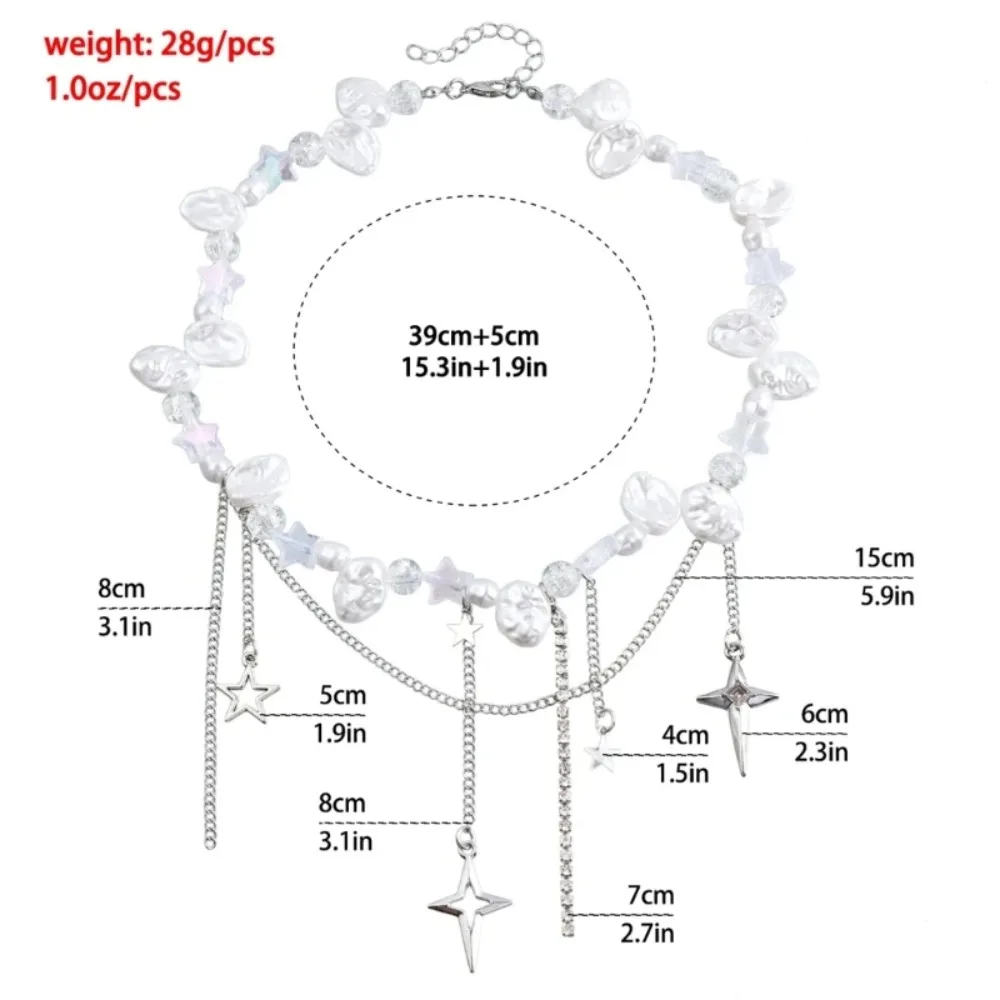 Imitation Pearls Necklace Cool Neckchain Cross Star Diamond Necklaces Adjustable Sweet Choker