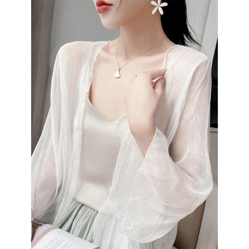 

Silk Sun Protection Short Cardigan Women's Thin Shawl Summer Matching Halter Dress Ice Silk Outerwear Shawl Korean Style V-neck
