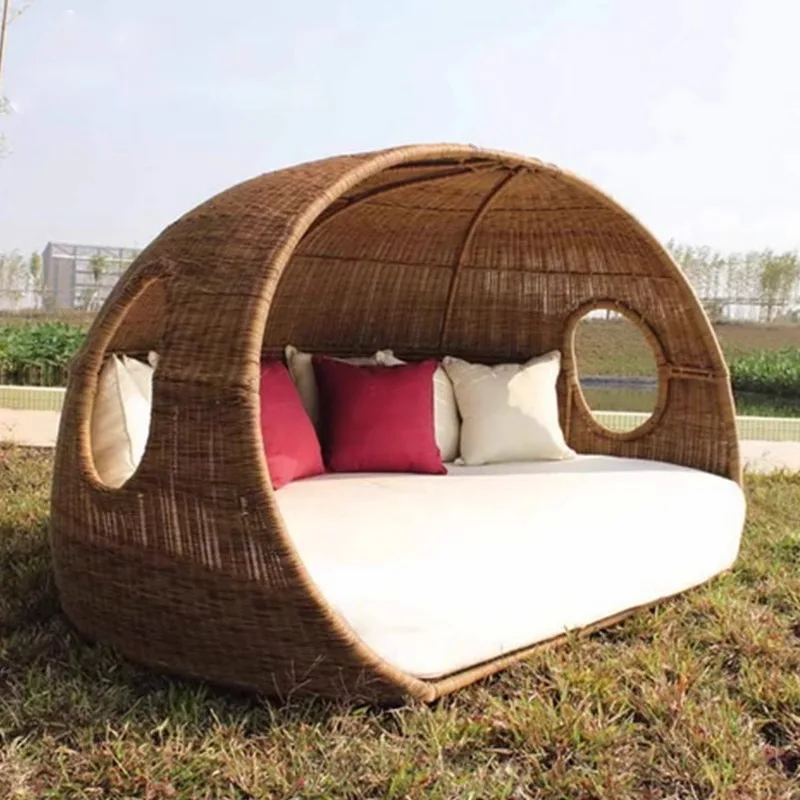 

Outdoor rattan large round bed leisure beach bed