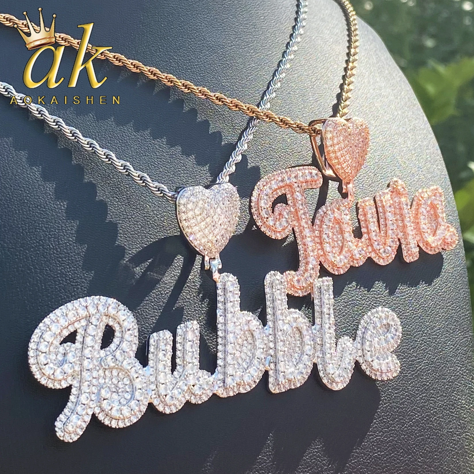 

Aokaishen Iced Out индивидуальное имя ожерелье кулон для женщин сердце залог настоящее позолоченное ювелирное изделие в стиле хип-хоп