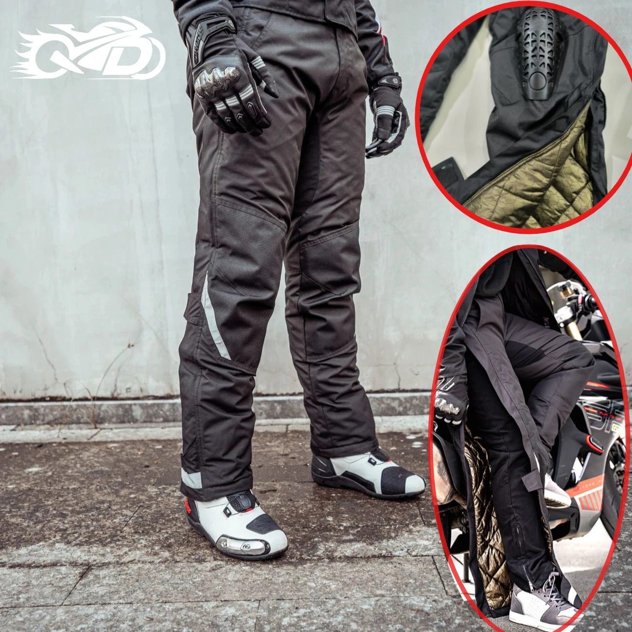 

Мотоциклетные водонепроницаемые брюки, защищенные от падения брюки для верховой езды, термооборудование, съемные ветрозащитные быстросъемные брюки, пуховые брюки