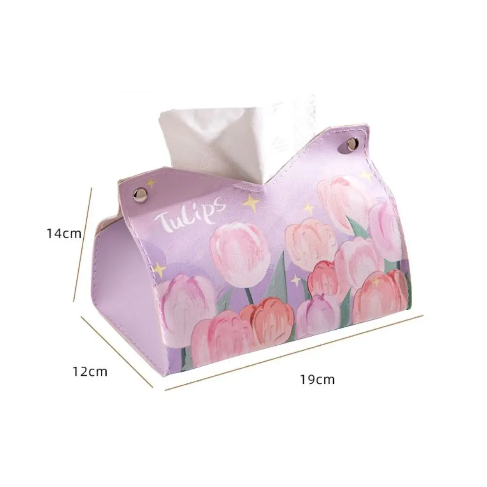Oil Painting Tissue Case High Quality Smooth Leather Napkin Holder Large Storage with Buttons Paper Towel Box Home Table Decor