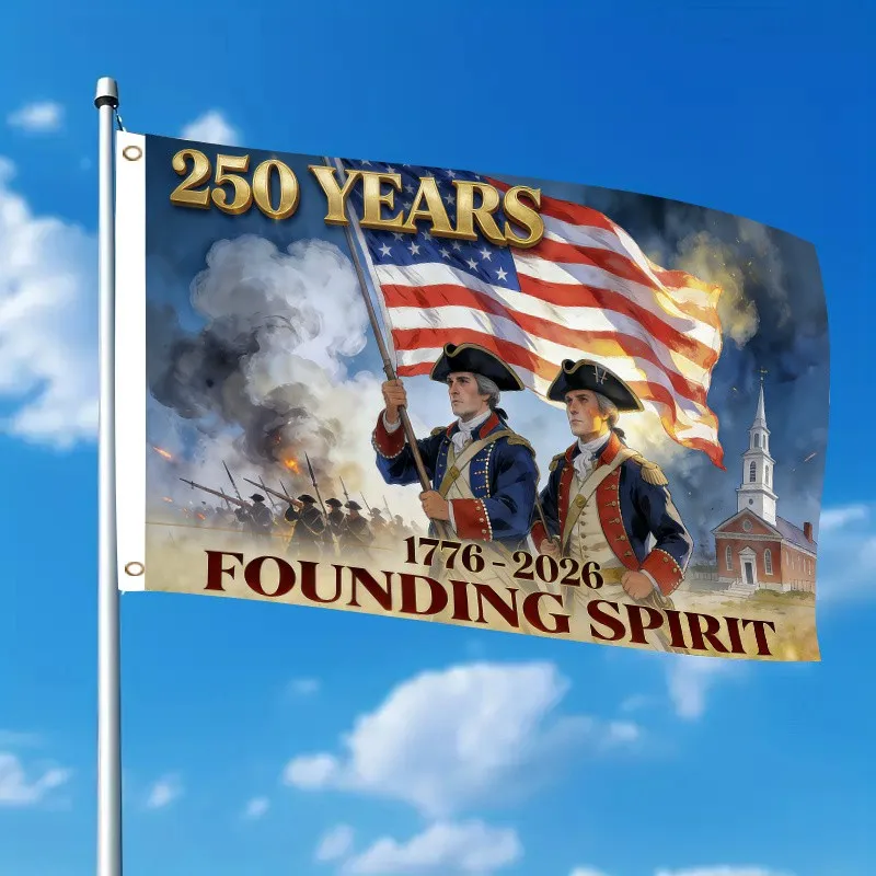 250 Years Founding Spirit 1776-2026 Revolutionary Soldiers Outdoor Polyester Flag Decoration