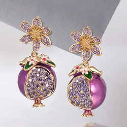 High-End Fruit Style Earrings Creative Design Light Luxury Zircon Inlaid Pomegranate Oil Drop Micro Inlay Process Jewelry