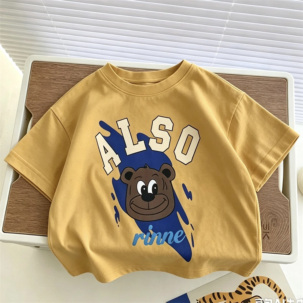 Cartoon-T-Shirt, modische Freizeitkleidung für Jungen, Kinder-Print, Kurzarm, 2026, neue Sommer-Trend-T-Shirts, einfache Rundhals-Oberteile – Detail 1