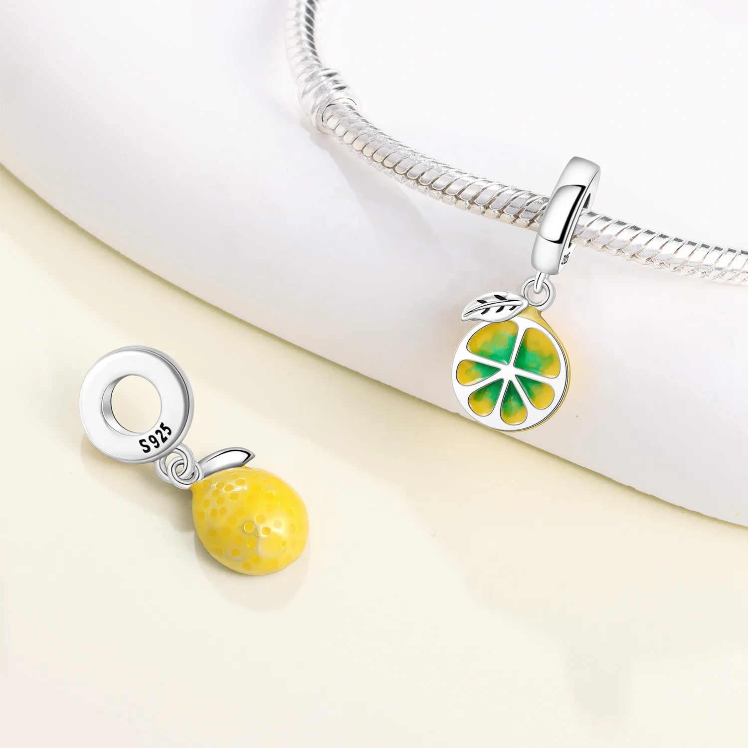 CYCUFF 925 Sterling Silver Lemon Fruit Pendants Bracelet Charms Fit Jewelry Party Beads DIY Exquisite Festival Gifts Accessories