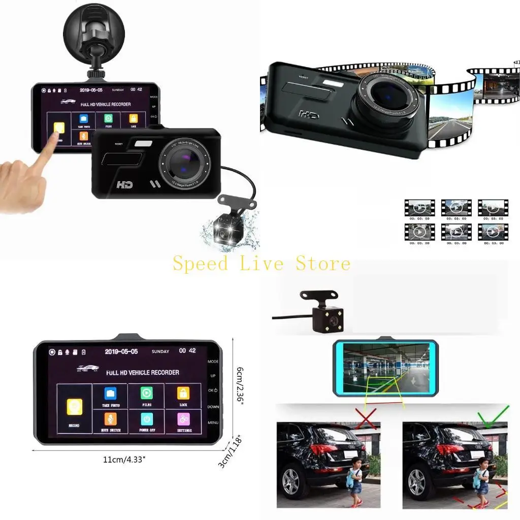 547C Car for Touch Screen Camera Rearview DVR Dual Lens Video Recorder Rever