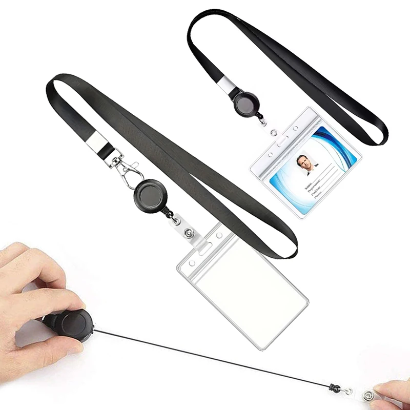 1PC Transparent Card Sleeve Waterproof PVC Work Card Holder IDCard Protector with Hanging Rope Vertical Horizontal Available ZYF