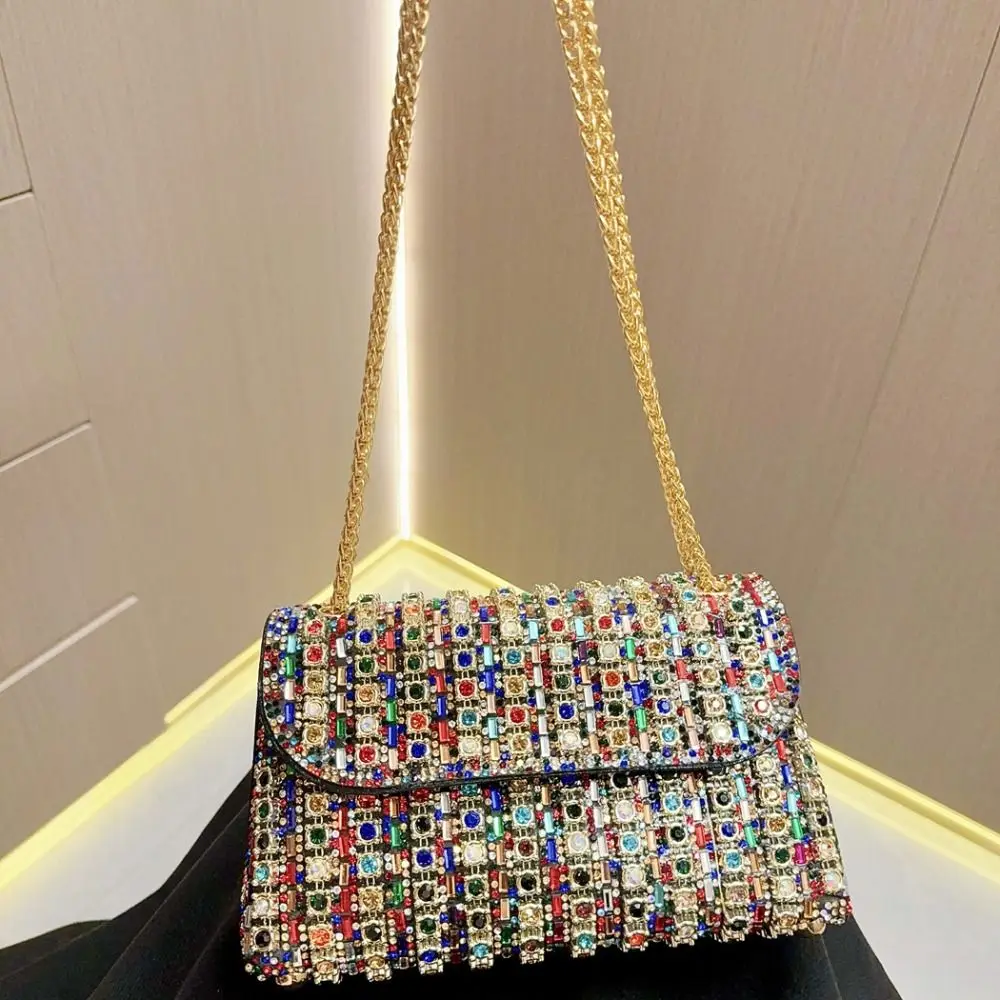 Borsa per banchetti con Design a diamante borsa per la cena multicolore con catena per il tempo libero borsa a mano in Pu + poliestere Socialite