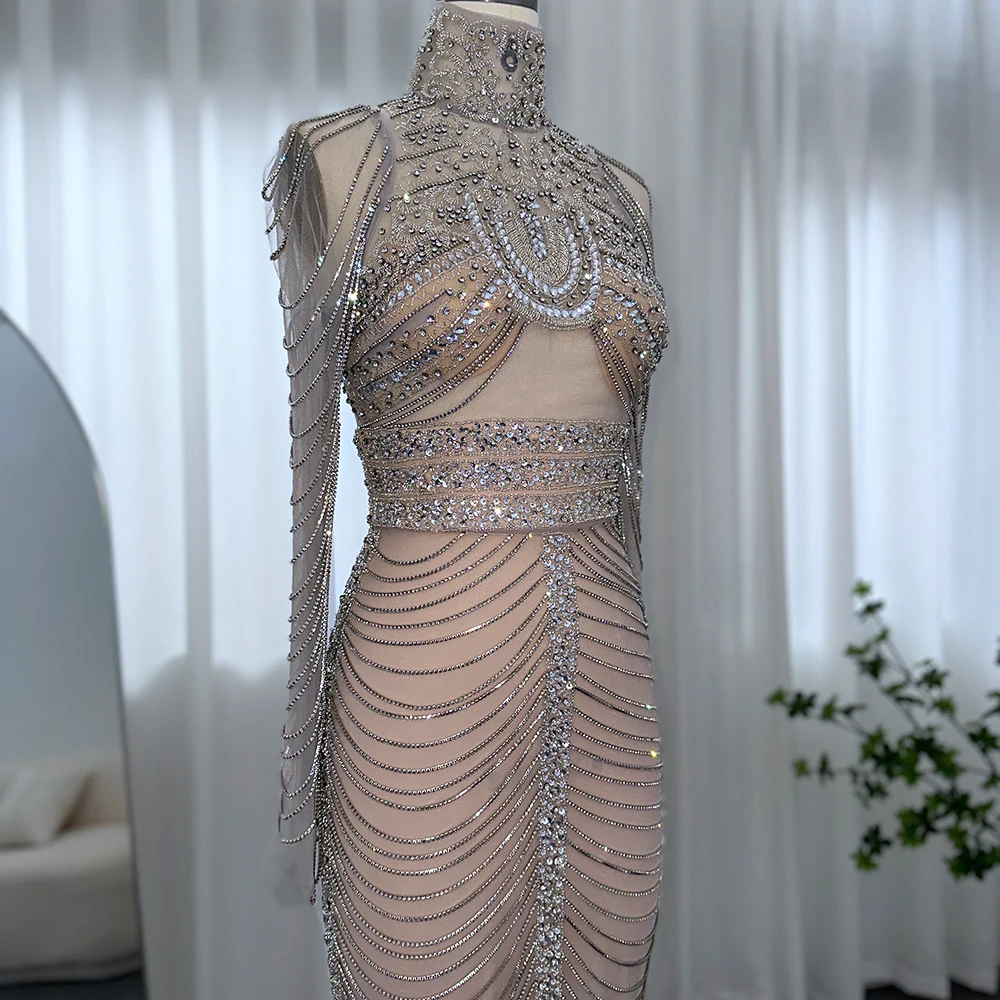 Sharon Said Sparkly Crystal Sliver Mermaid Prom Dress Long High Neck Evening Party Dress RM152 Customized