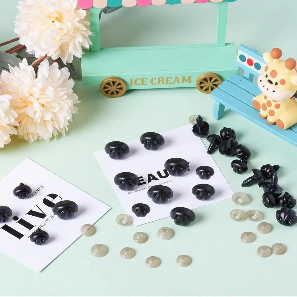 100Pcs/bag New With Washer Plug Dog Nose Toys Black 9*12mm/12*15mm/16*19mm Safe Flower Nose 3 Sizes Plastic Noses