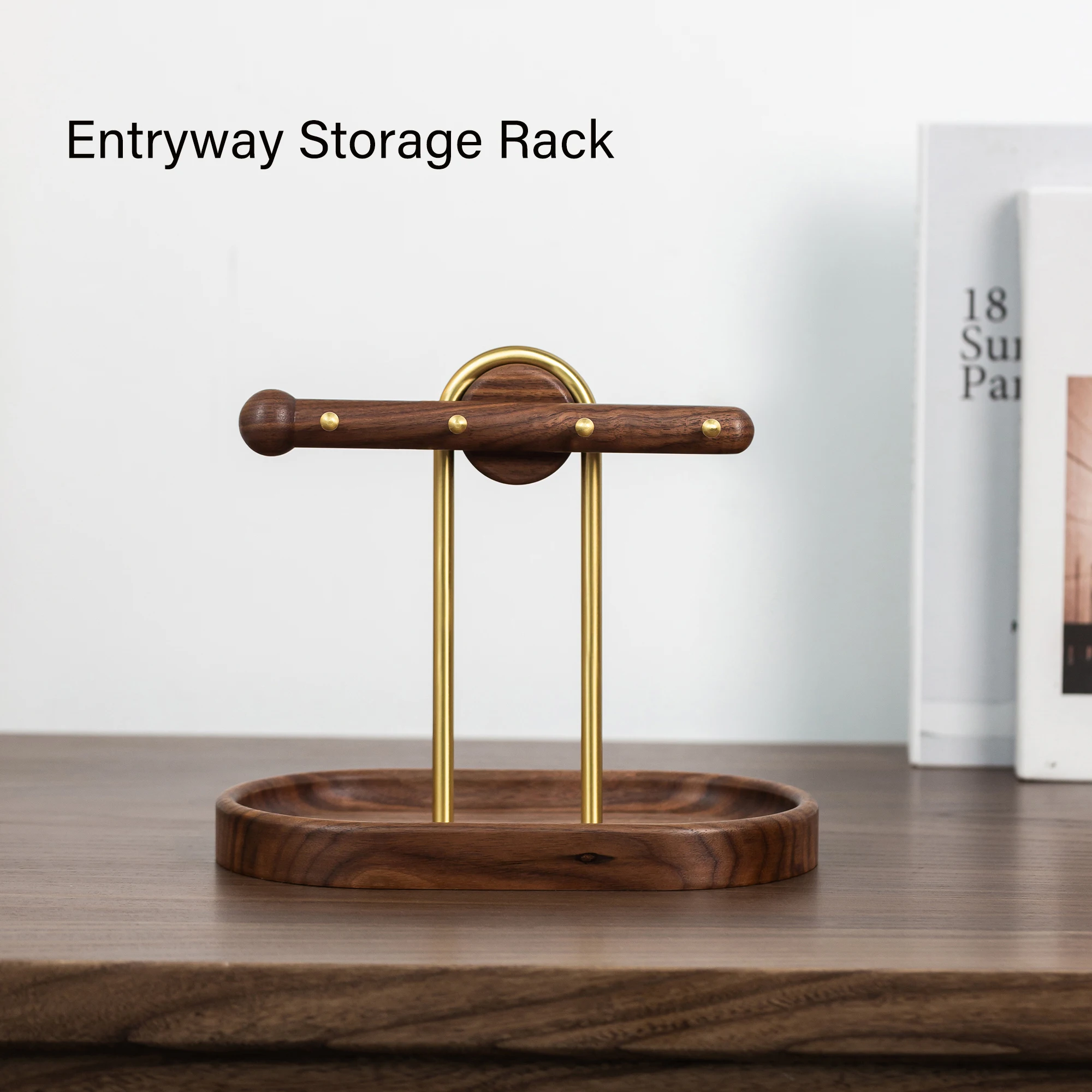 Wood Key Tray for Entryway Table, Jewelry Tray, Tray with 4 Stand Hanging Organizer, for Rings