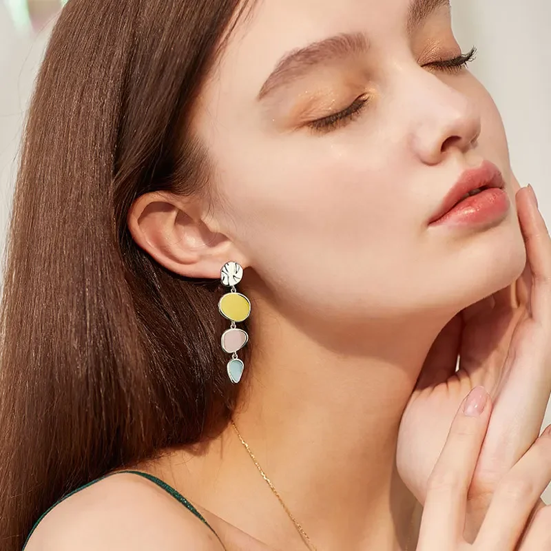Korean Simple Exquisite Disc Round Earrings Fashion Temperament Enamel Color Contrasting Geometric Clip on Earrings No Piercing