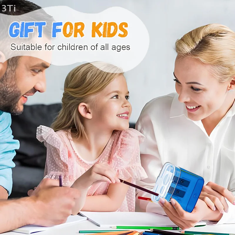 12 مجموعة من مبراة أقلام الرصاص ذات الفتحات المزدوجة مع غطاء، ومبراة ملونة مدمجة للأطفال